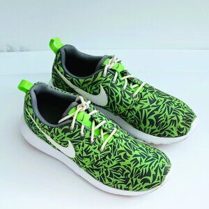 Nike Rosche One Print Sneakers 4Y Green Gray Palm Pattern Girl's Lace Up Shoes
